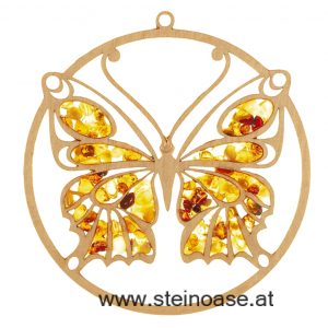 Fensterbild Suncatcher Bernstein - SCHMETTERLING  Ø 11cm